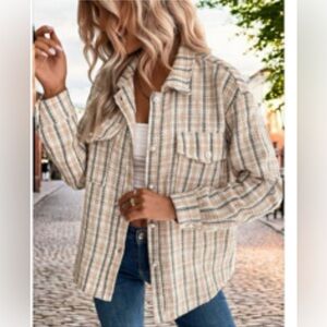 Ladies Tweed plaid button down jacket/ top